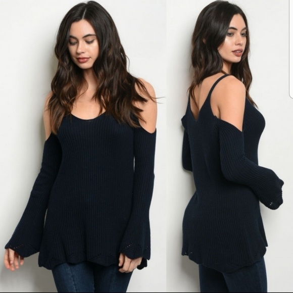 RELISTED Love navy cold shoulder ribbed sweater - Picture 3 of 4